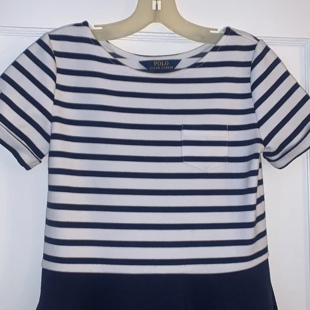 POLO Ralph Lauren Navy and White Striped Dress 12-14 EUC